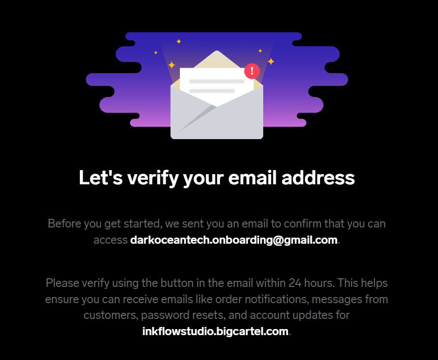 big cartel verify email landing page