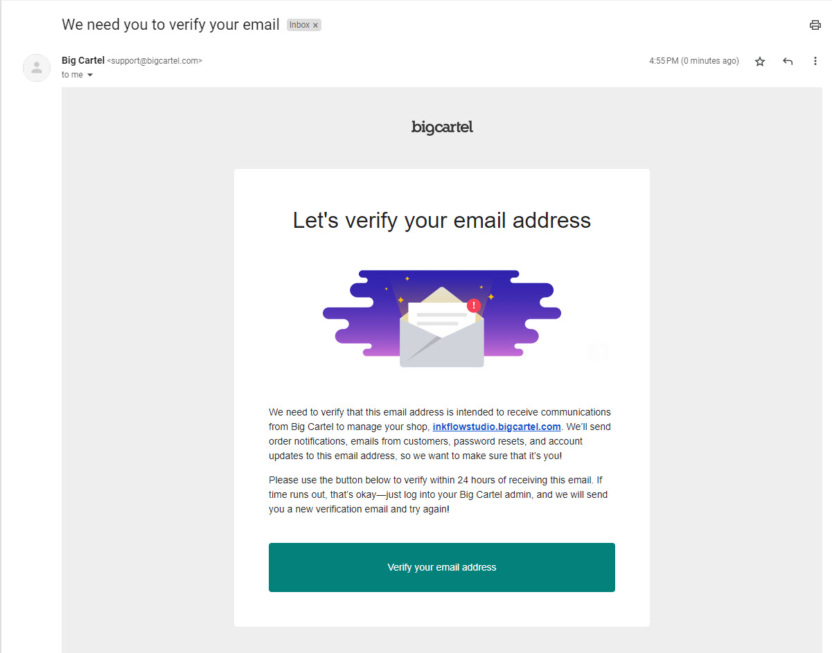 big cartel verify your email address email